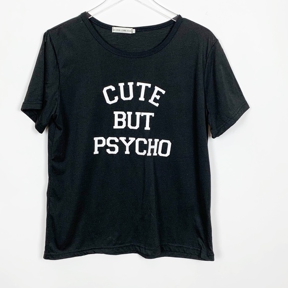 Ou Chun Liang Dian Tops - Ou Chun Liang Dian Black 'Cute But Psycho' Tee